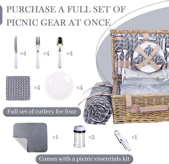 Neti Neti Wicker Picnic Basket for 4 - Image 5