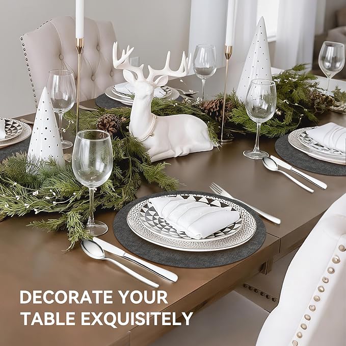 13"Round Placemats Set of 8, Reversible Faux Leather Heat Resistant Table Mats - Image 6