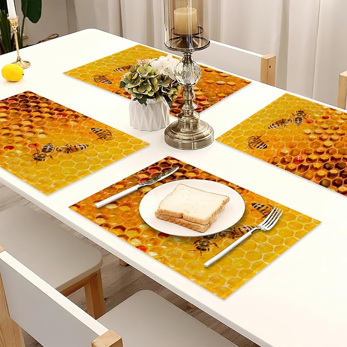 Honey Bee Placemats Set of 6 Linen Heat Resistant - Image 7
