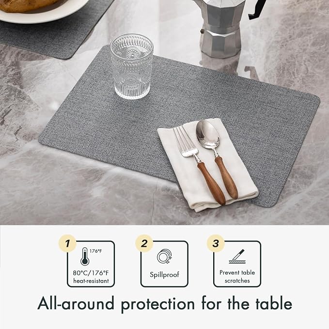 Faux Leather Placemats Set of 6 Vinyl Washable Wipeable Table Mats - Image 3