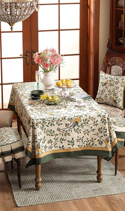 patdrea Designer Green French Linen Rectangular Tablecloth, Vintage Durable - Image 3