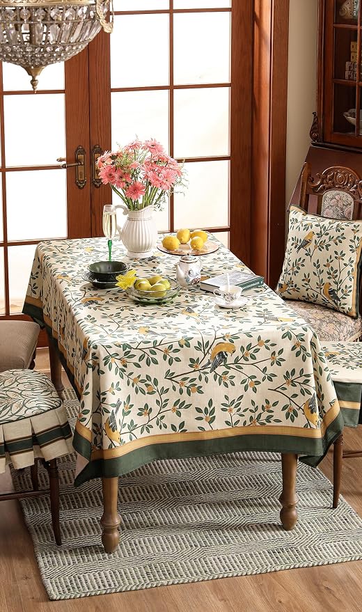 patdrea Designer Green French Linen Long Rectangular Tablecloth, Vintage - Image 8