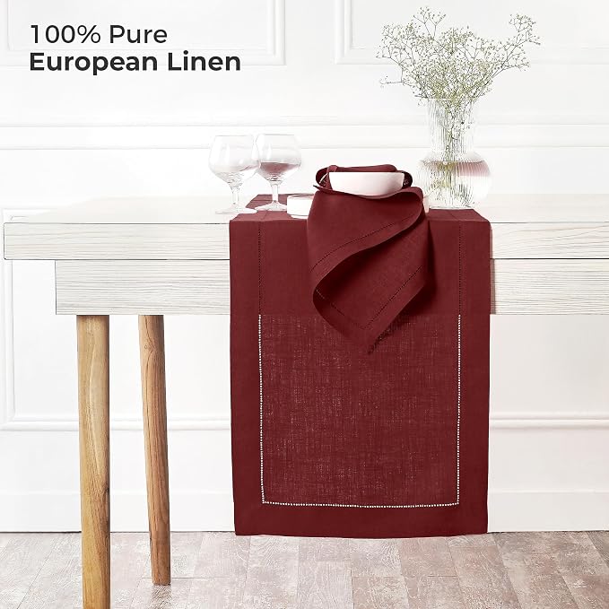 D'Moksha Homes Linen Dark Red Table Runner 132 Inches Long - Image 2