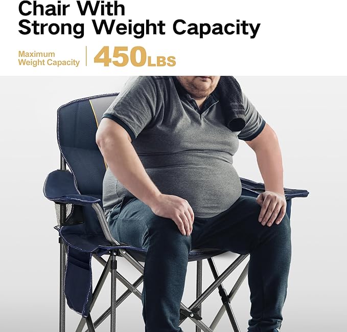 Folding Chair Navy Blue with Padded Armrests and 450 lb Capacity