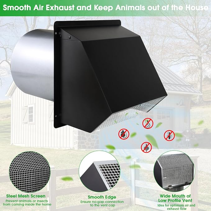 8 Inch Wall Vent Hood Wall Exhaust Vent Cover Outdoor Hooded Wall Vent - Image 3