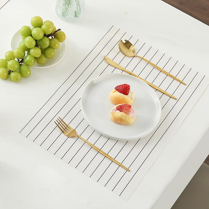 Leetaltree White with Black Stripes Placemats Set of 4 - Image 8