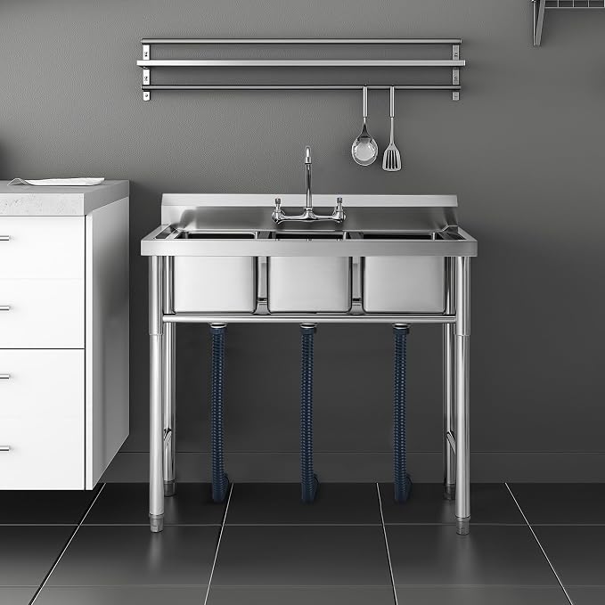 WILPREP NSF Stainless Steel 3 Compartment Commercial Sink 11x10x10 Inch Basins - Image 6
