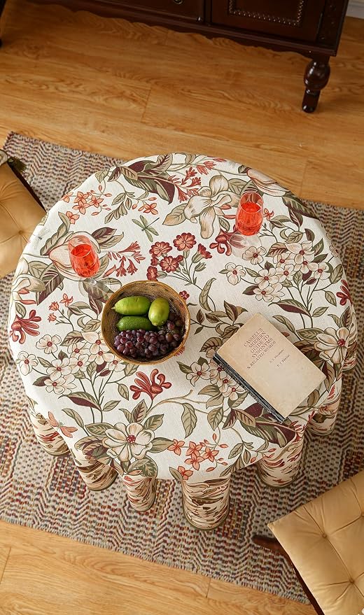 ISAENNE Designer Bohemian Linen Small Round Table Cloth, Colorful Floral - Image 7