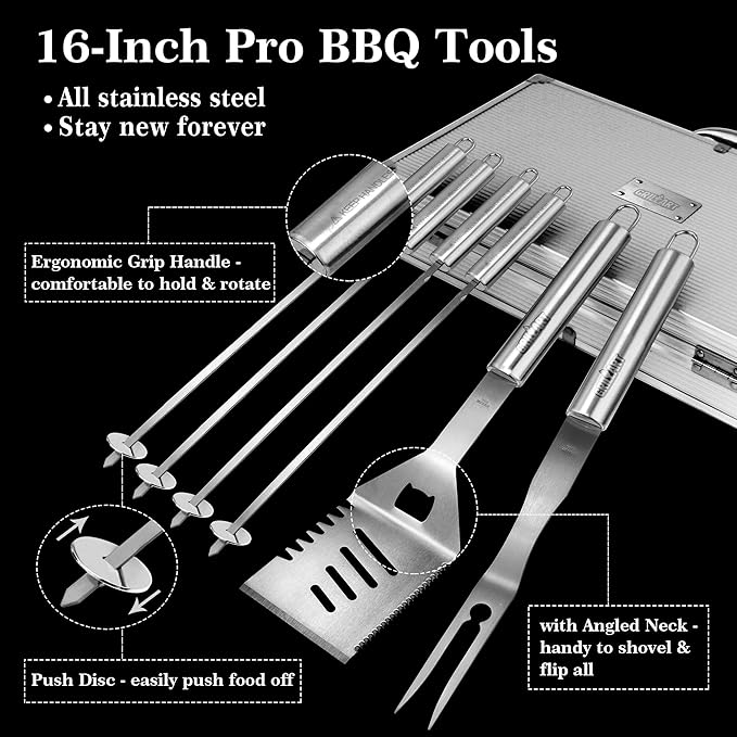GRILLART BBQ Grill Utensil Tools Set Reinforced BBQ Tongs 19-Piece - Image 2