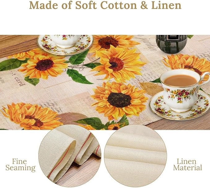 Sunflower Table Runner, Rustic Old Paper Seasonal Table Runner Farmhouse - Image 4