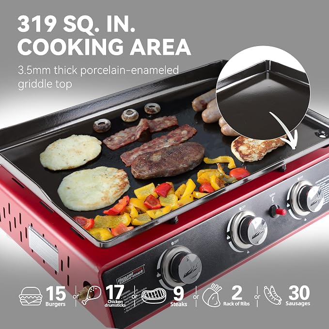 Royal Gourmet PD1301R 3 Burner Tabletop Propane Gas Griddle - Image 6
