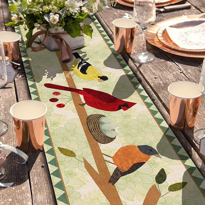 Seliem Summer Tree Branches Birds Table Runner, Cardinal Home Kitchen Dining - Image 3