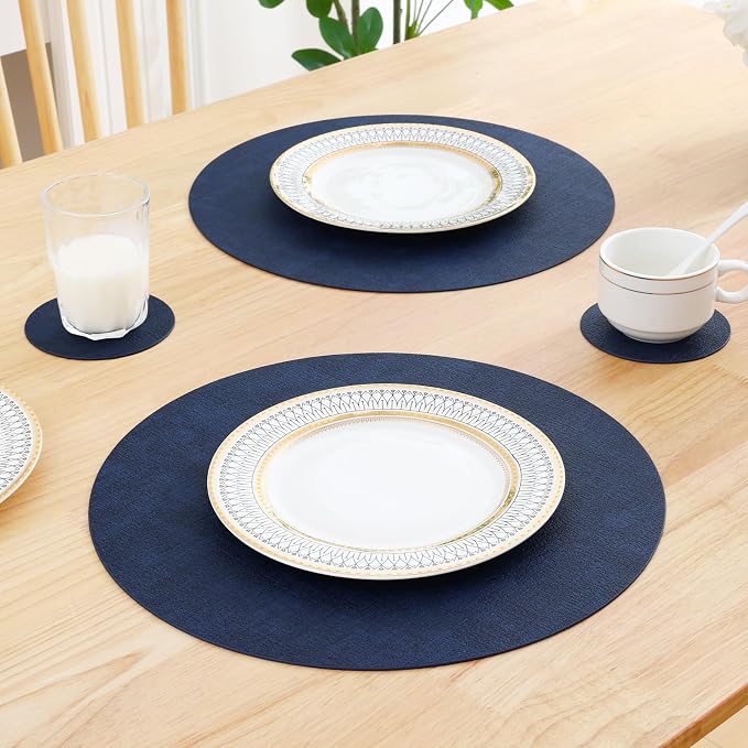 Homaxy Round Faux Leather Placemats and Coasters, Washable Dual-Side Table Mats - Image 7
