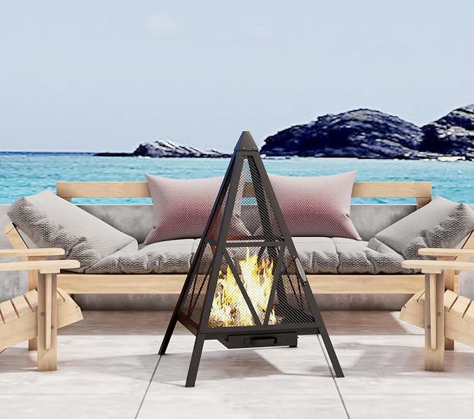 Kingson Pyramid Fire Pit, Heavy-Duty Steel Smokeless Wood Burning Fire Bowl - Image 5