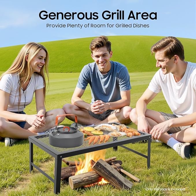 Folding Campfire Grill, 21.7in x 11.8in Portable Over Fire Camp Grill - Image 4