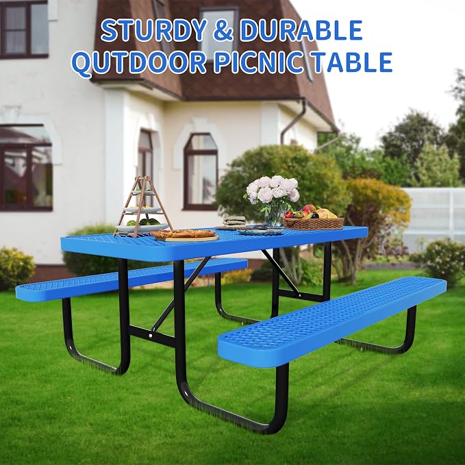 6FT Picnic Tables for Outdoors, Rectangular Commercial Metal Picnic Table Bench - Image 6