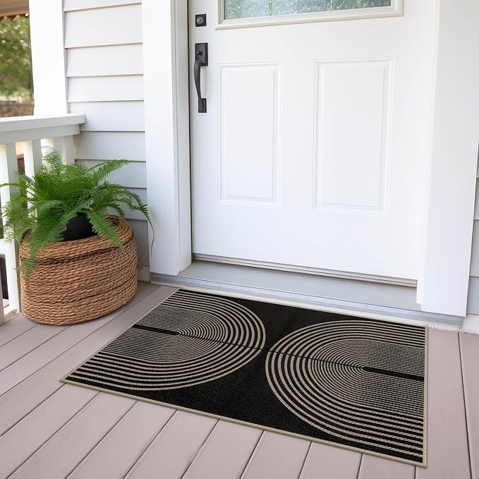Easy Jute Rainbow Entryway Rug, 2x3 Black Washable Non-Slip Indoor Outdoor - Image 5