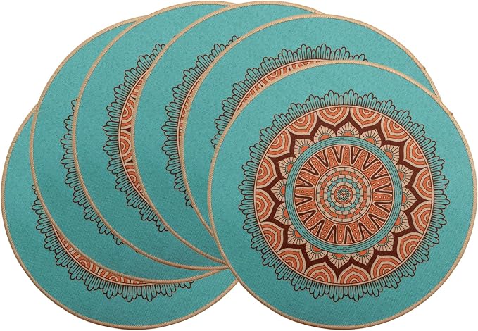 PIGCHCY Round Boho Placemats Set of 6, Rubber Heat Resistant Tabel Mats by PIGCHCY