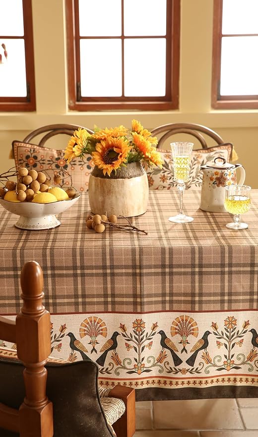 Vintage Brown Checkered Square Tablecloth, Italian Style Soft Linen Wrinkle - Image 8