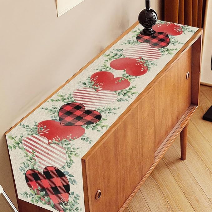 Valentines Day Table Runner, Vintage Rustic Sweet Heart Leaves Valentines Day - Image 2