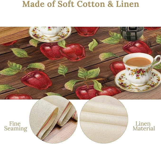 Sweet Apples Table Runner, Fresh Apples Fruit Rustic Wooden Background Table - Image 4