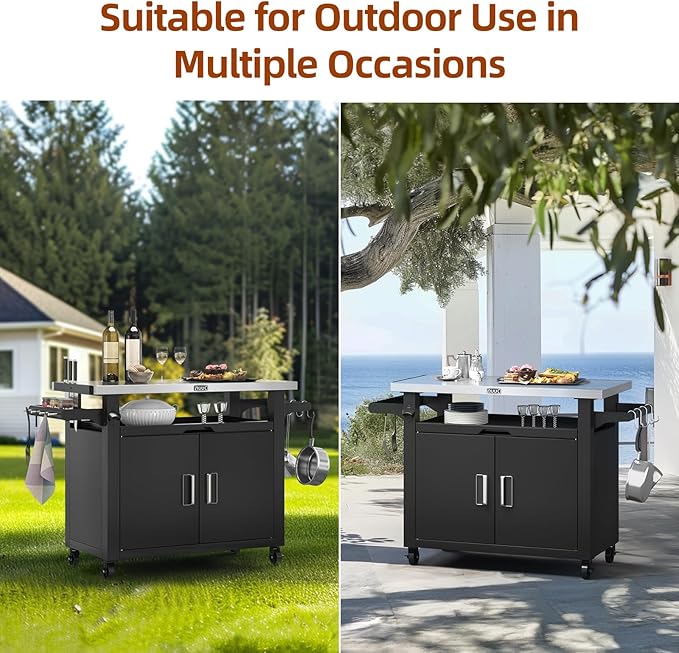 NUUK Outdoor Grill Cart with Storage Cabinet Metal Kitchen Island Prep Table - Image 4