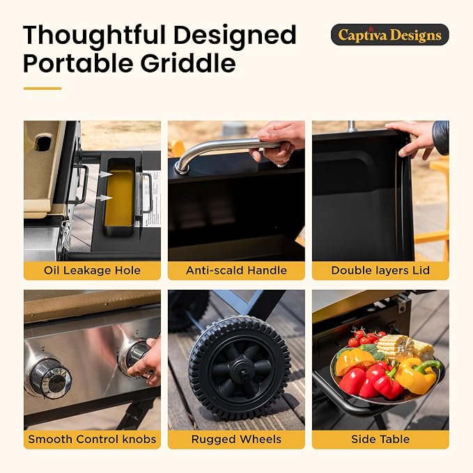 Captiva Designs 17 Inch 2 Burner Portable Propane Gas Griddle Grill - Image 9