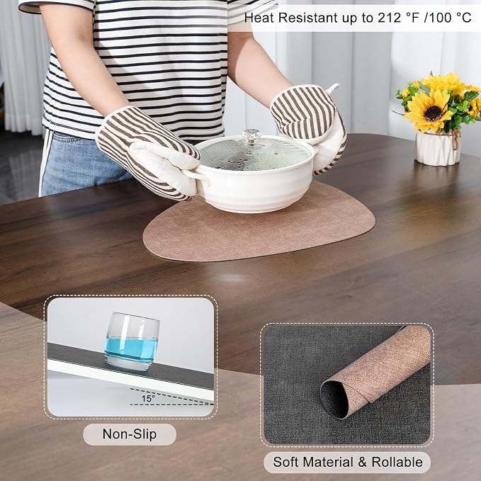 Placemats and Coasters, Washable Reversible Placemats Round Faux Leather - Image 5