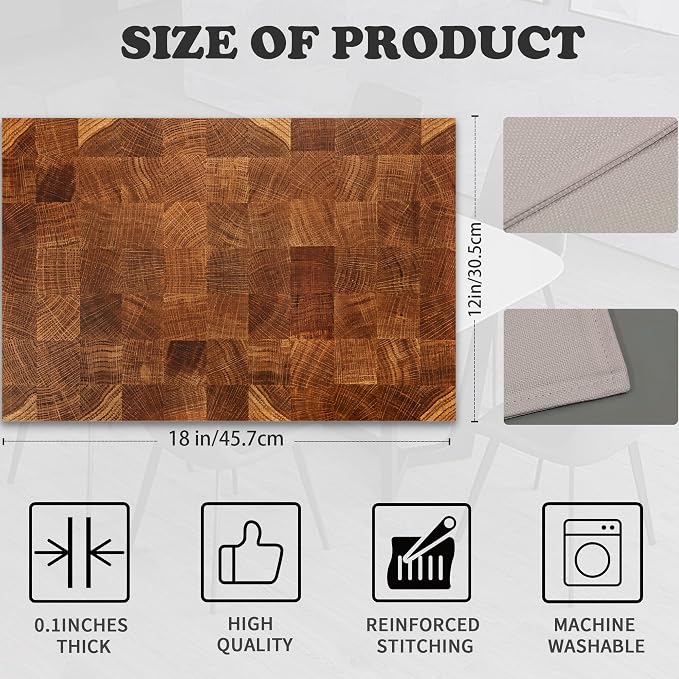 Placemats Set of 6, Retro Wood Linen Table Mats Honey Oak Texture Heat - Image 2