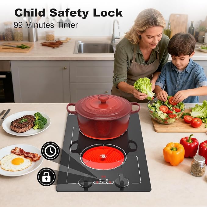 Electric Cooktop, 110V 2100W Stove top, 9 Power Levels, Kids Lock & Timer - Image 3