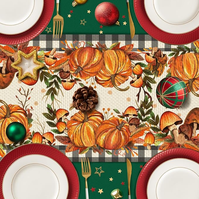 Pumpkin Burlap Table Runner Seasonal Spring Fall Kitchen Dining Linen Table - Image 5