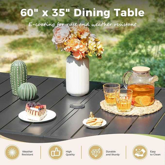 Outdoor Patio Dining Table for 6, All Weather Wrought Iron Black Outdoor Table - Image 4