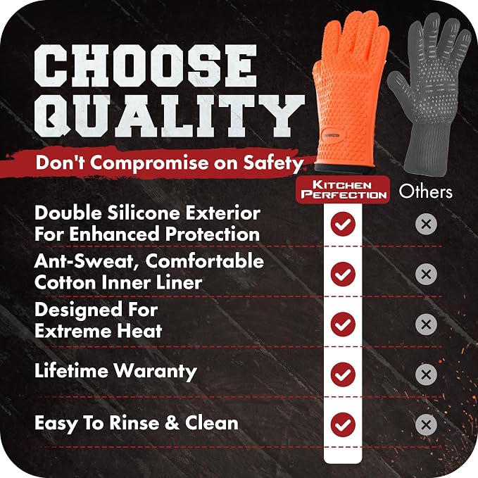 KITCHEN PERFECTION Silicone Smoker Oven Gloves -Extreme Heat Resistant BBQ - Image 9