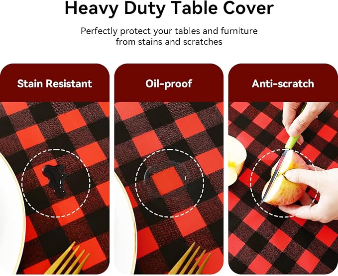 Romanstile Rectangle Vinyl Tablecloth, 100% Waterproof Buffalo Gingham Plastic - Image 4
