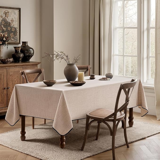 MIULEE Natural-Black Linen Polyester Tablecloth 60x104 Inch Spring Rectangle - Image 4
