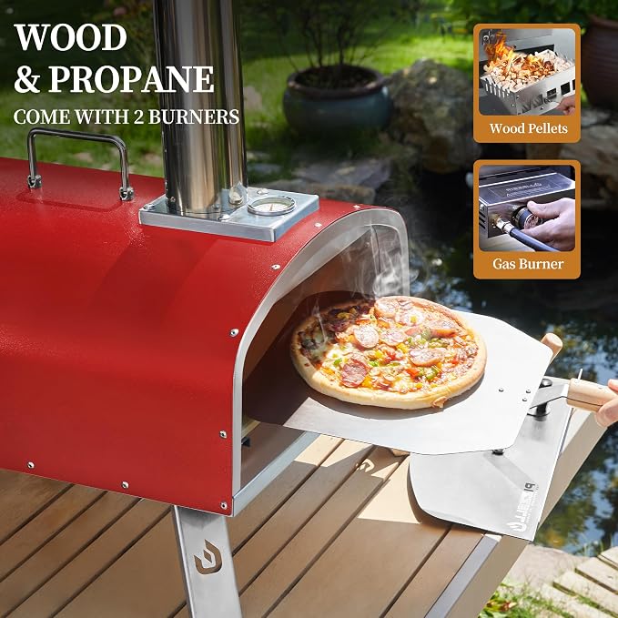 PIZZELLO 16" Outdoor Pizza Oven Propane & Wood Fired Stainless Steel Pizza Grill - Image 4
