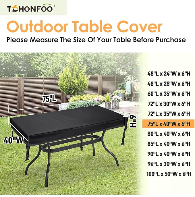 TOHONFOO Rectangular Patio Table Cover - Image 2