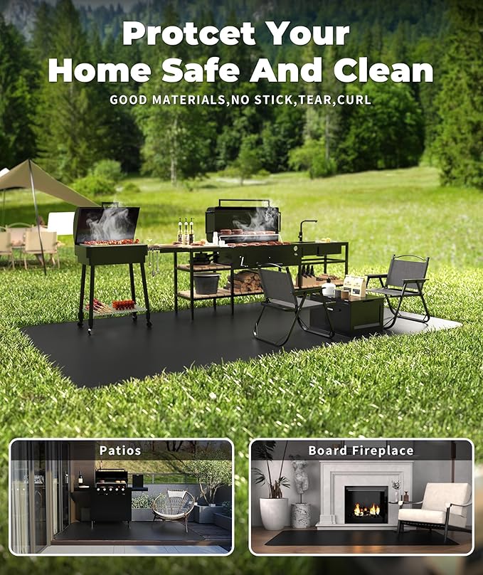 Grill Floor Mat with Silicone Fiberglass Coating, Fireproof and Waterproof