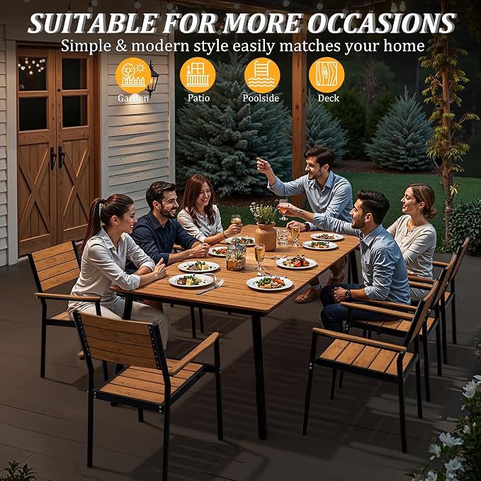 83" Patio Outdoor Dining Table for 6-8, Weather-Resistant Wood-Grain Top - Image 4
