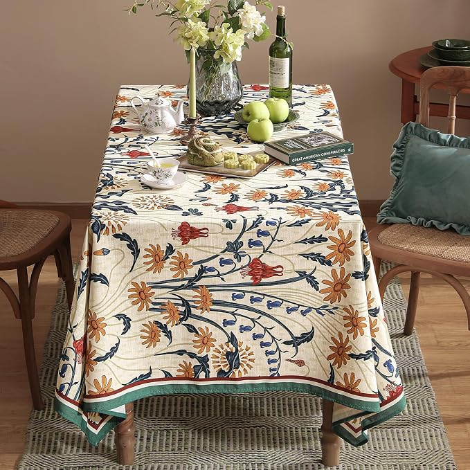 French Vintage Rectangular Tablecloth, Linen Extra Long Tablecloth - Image 3
