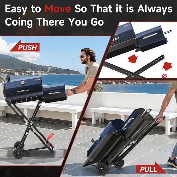 Portable Charcoal Grill with Smoking Function, Foldable Suitcase Design with - Image 3