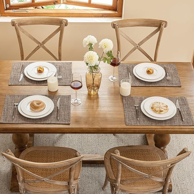 Blue Forest Placemats Set of 6, Dual-Layered Thickened Faux Linen Cloth Place - Image 5
