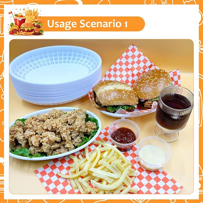 20 Pack Plastic Fast Food Baskets, 8.8" × 5.5" Small Oval Restaurant Serving - Image 3