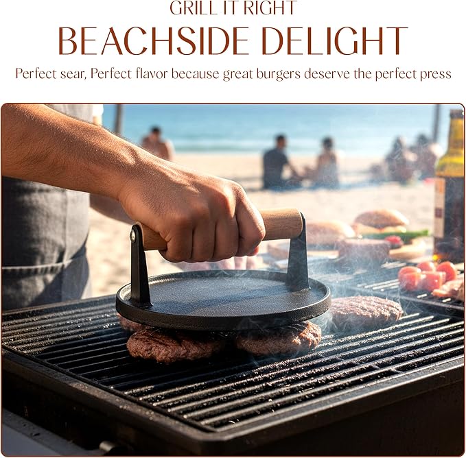 Bellemain Heavy Duty Cast Iron Smash Burger Press 7" Round Grill Press - Image 7