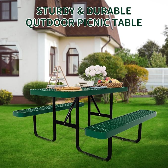 4FT Picnic Tables for Outdoors, Rectangular Commercial Metal Picnic Table Bench - Image 6