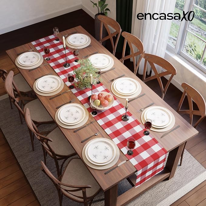 Encasa XO Cotton Dining Table Runner | Buffalo Red Checks | Size 13x59 in - Image 4