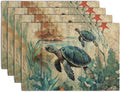 Sea Turtle Placemats Set of 4 Summer Beach Seasonal Linen Table Mats 12x18 Inch by Wnoesat