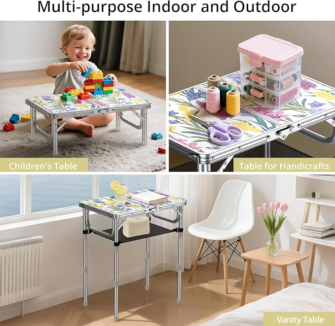 Anbte 2ft Folding Camping Table, 3 Adjustable Height Max 27.5" Small Folding - Image 5
