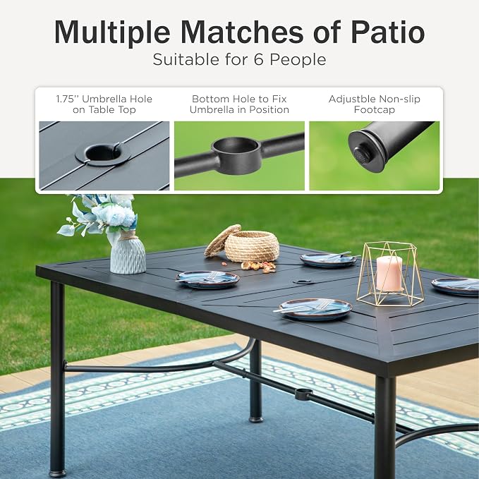 PHI VILLA 7-Piece Outdoor Dining Set, Heavy Duty Patio Table and Chairs Set - Image 3