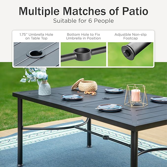PHI VILLA Outdoor Dining Set for 6, All-Weather Patio Table and Chairs Set - Image 3